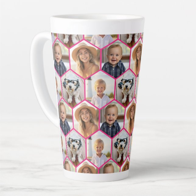 Tasse Latte 4 photos en collage - motif hexagonal funky (Angle gauche)