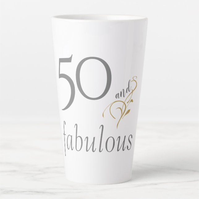 Tasse Latte 50 et fabuleux Gris & Gold Script 50e anniversaire (Devant)