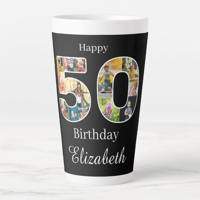 Tasse Latte 50e anniversaire Créez votre propre photo multipho (Devant)
