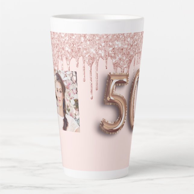 Tasse Latte 50e anniversaire rose parties scintillant or goutt (Devant)