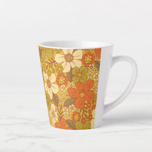 Tasse Latte 60 ans rétro/les années 70 Orange & Olive Green Fl