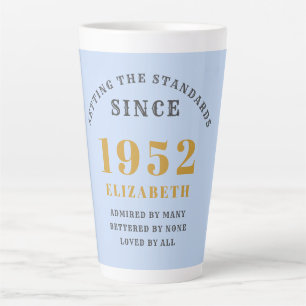 Tasse Latte 70e anniversaire 1952 Elégant Blue Grey Gold Chic