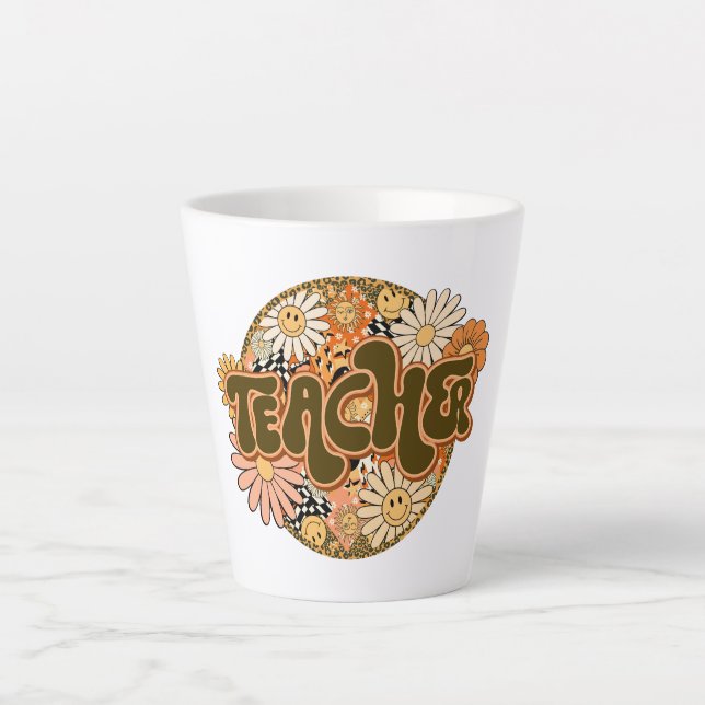 Tasse Latte 70s Style Floral "Teacher" Appreciation (Devant)