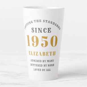 Tasse Latte 70th Birthday Typography Born 1950 Ajouter Votre N