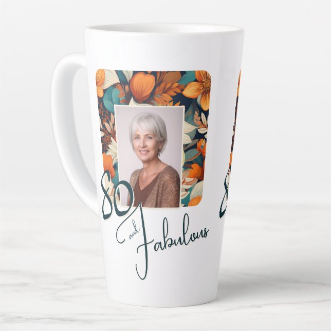 Tasse Latte 80 et fabuleux Motif Flower Photo Anniversaire (Angle gauche)