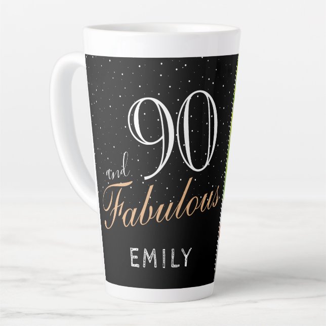 Tasse Latte 90 et fabuleux Elegant Black 90th Birthday Photo (Angle gauche)