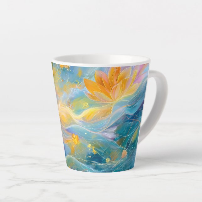 Tasse Latte Abstract Golden Lotus Floating Flowers  (Angle droit)