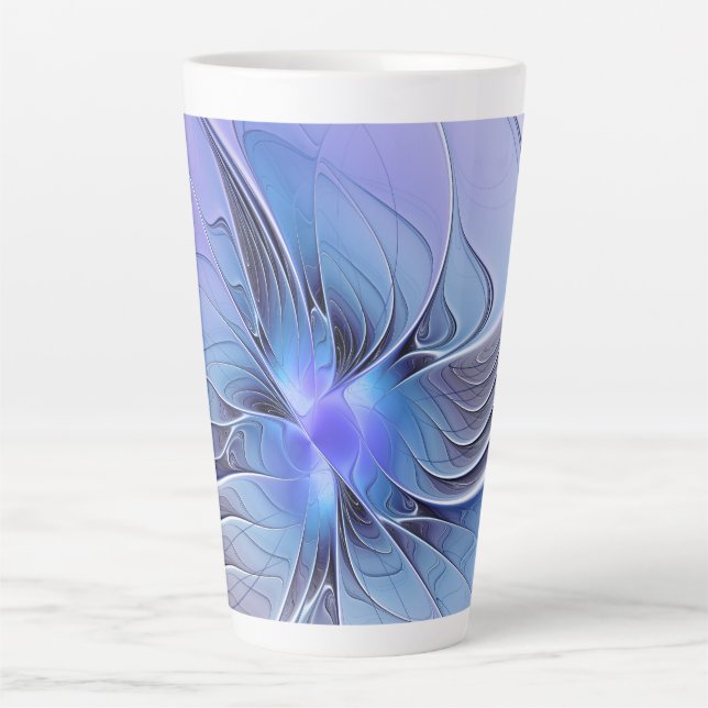 Tasse Latte Abstrait Art Fractal Lavande Bleu (Devant)