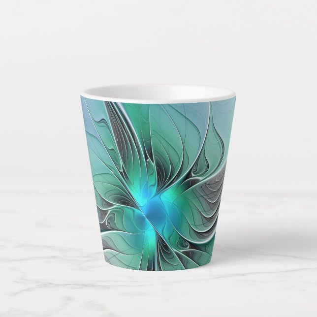 Tasse Latte Abstrait De Bleu, Art Fractal Moderne (Devant)