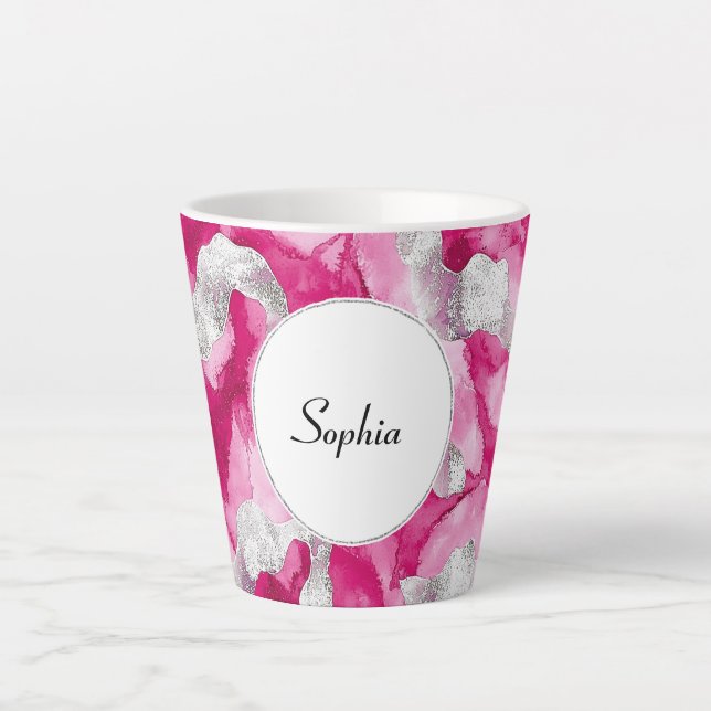 Tasse Latte Abstrait de verre d'argent rose (Devant)