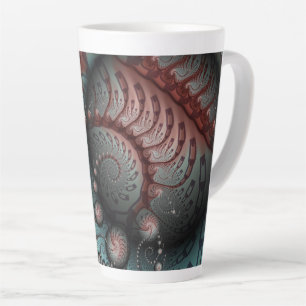 Tasse Latte Abstrait Fantaisie Vive Art Fractal Brun Bleu