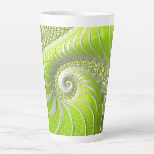 Tasse Latte Abstrait Moderne Lime Green Spiral Fractal (Devant)