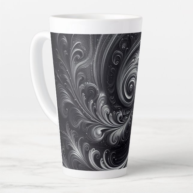 Tasse Latte Abstrait Moderne Simple Tourbillonnant Noir et Bla (Angle gauche)