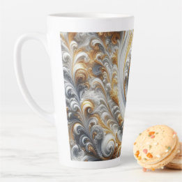 Tasse Latte Abstrait Moderne Swirling or, noir et blanc
