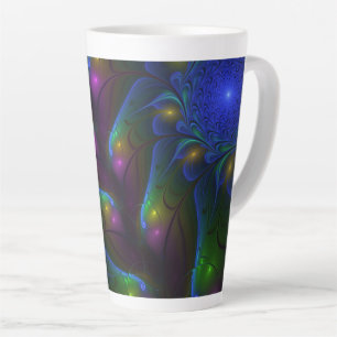 Tasse Latte Abstrait Moderne Trippy Fractal Lumineux Coloré