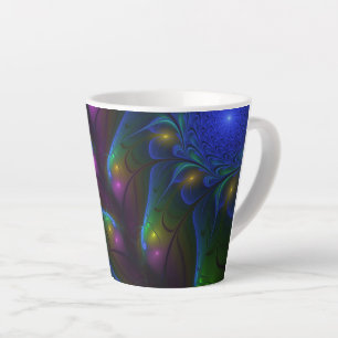 Tasse Latte Abstrait Moderne Trippy Fractal Lumineux Coloré