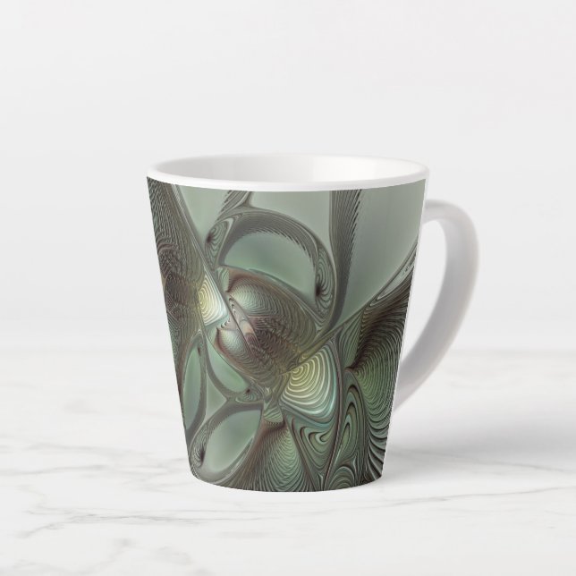 Tasse Latte Abstrait Olive Sage Green Grey Fractal Art Imagina (Angle droit)