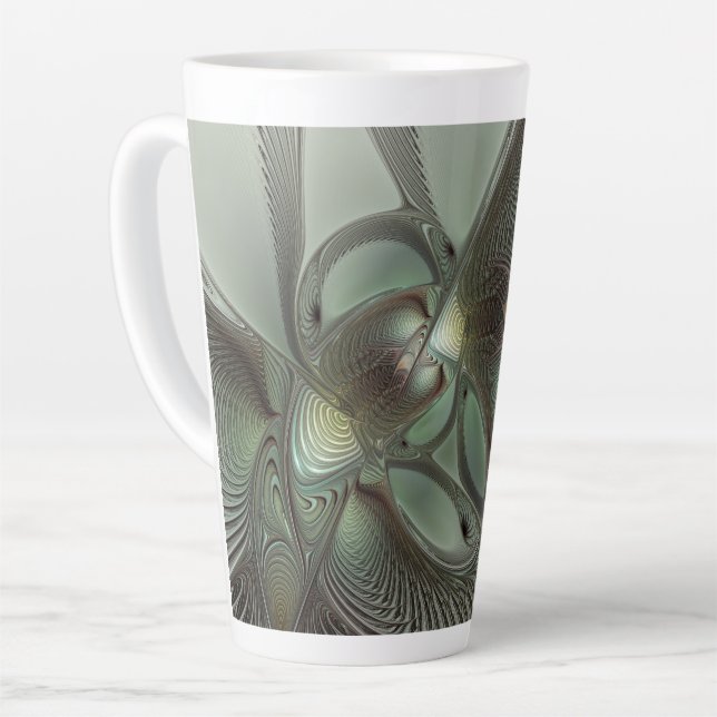 Tasse Latte Abstrait Olive Sage Green Grey Fractal Art Imagina (Angle gauche)