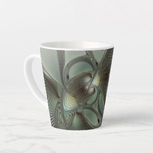 Tasse Latte Abstrait Olive Sage Green Grey Fractal Art Imagina