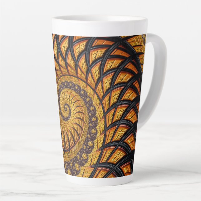 Tasse Latte Abstraite spirale noire et or Fractale (Angle droit)