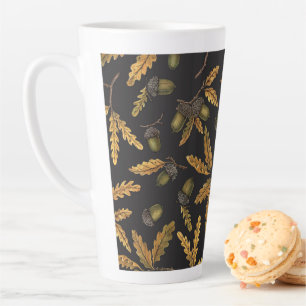 Tasse Latte Acornes et feuilles de chêne sur noir