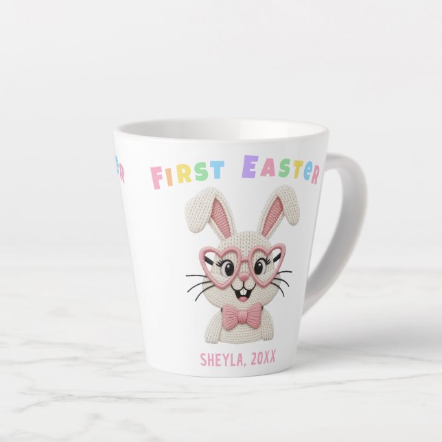 Tasse Latte Adorable Baby Girl Boy First Easter Bunny Name (Angle droit)
