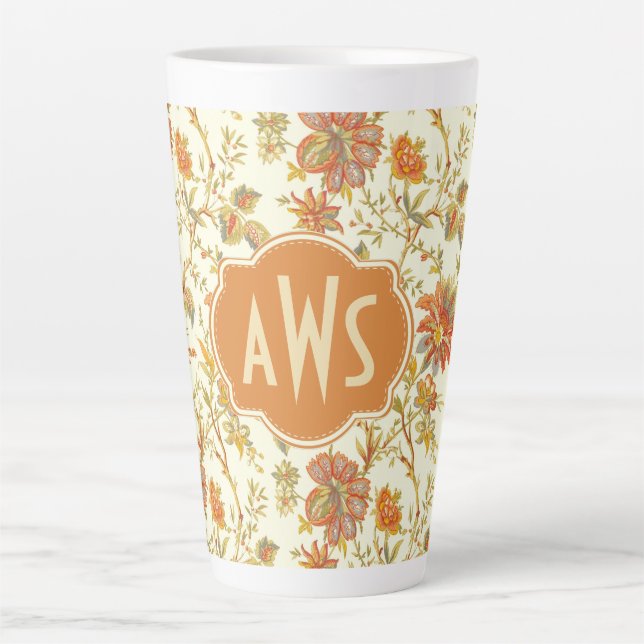 Tasse Latte Affaire Floral Leaves Orange monogram (Devant)
