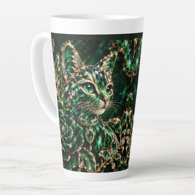 Tasse Latte Affiche de chat bijou émeraude (Angle gauche)