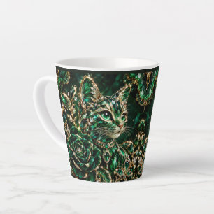 Tasse Latte Affiche de chat bijou émeraude