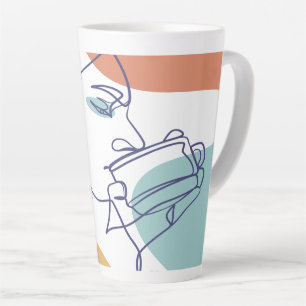 Tasse Latte affiche de dessin au trait de femme buvant du café