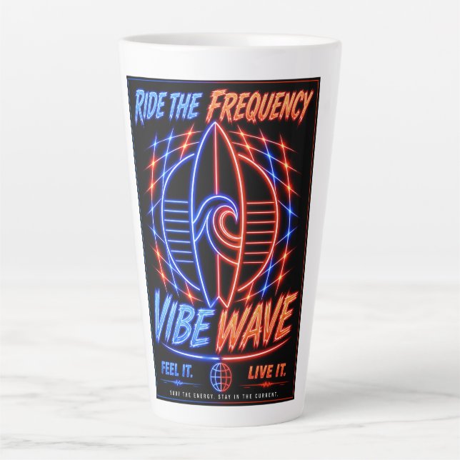 Tasse Latte Affiche Vibe Wave Neon Surf – Rétro Aesthétique Sy (Devant)