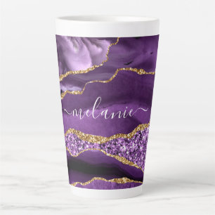 Tasse Latte Agate Purple Gold Parties scintillant Nom personna