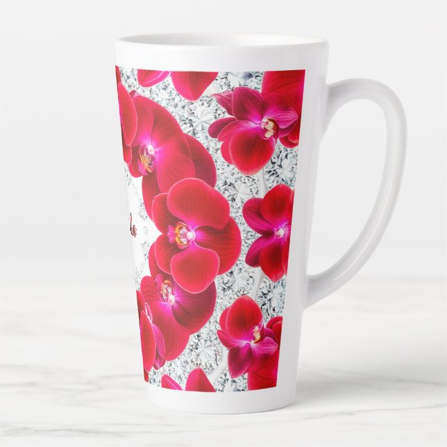 Tasse Latte Agencement Élégant d'Orchidées Rouges (Droite)