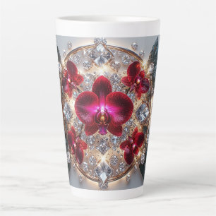 Tasse Latte Agencement Élégant d'Orchidées Rouges