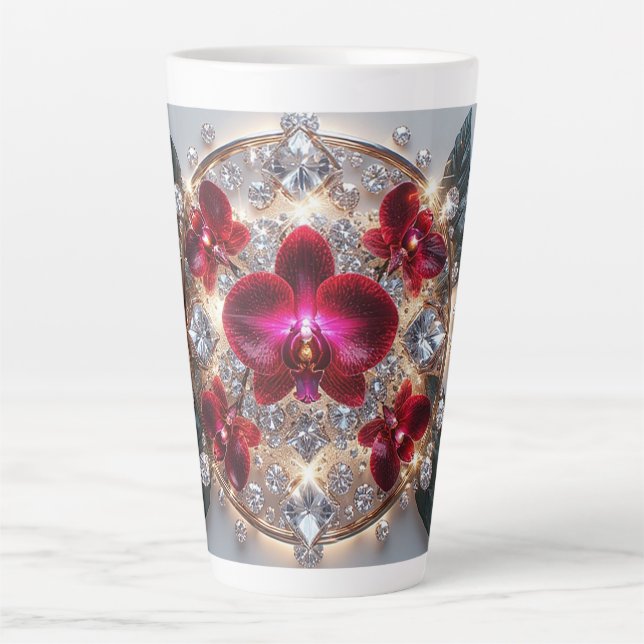 Tasse Latte Agencement Élégant d'Orchidées Rouges (Devant)