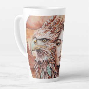 Tasse Latte Aigle - Femme - Loup - aquarelle art 1 - Amusants