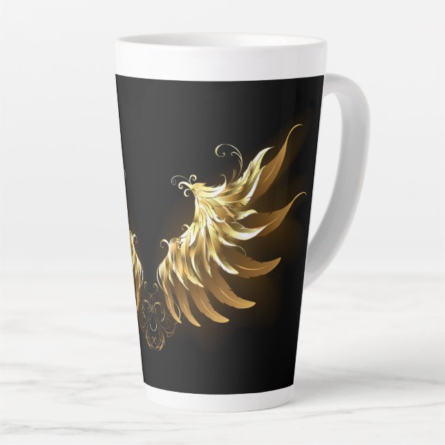 Tasse Latte Ailes d'ange dorées sur fond noir (Angle droit)