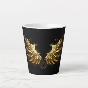 Tasse Latte Ailes d'ange dorées sur fond noir