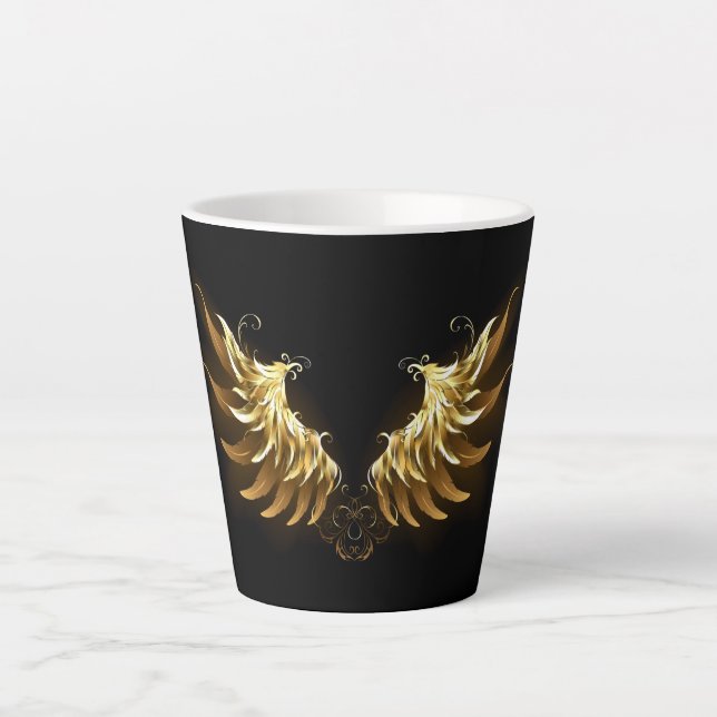 Tasse Latte Ailes d'ange dorées sur fond noir (Devant)