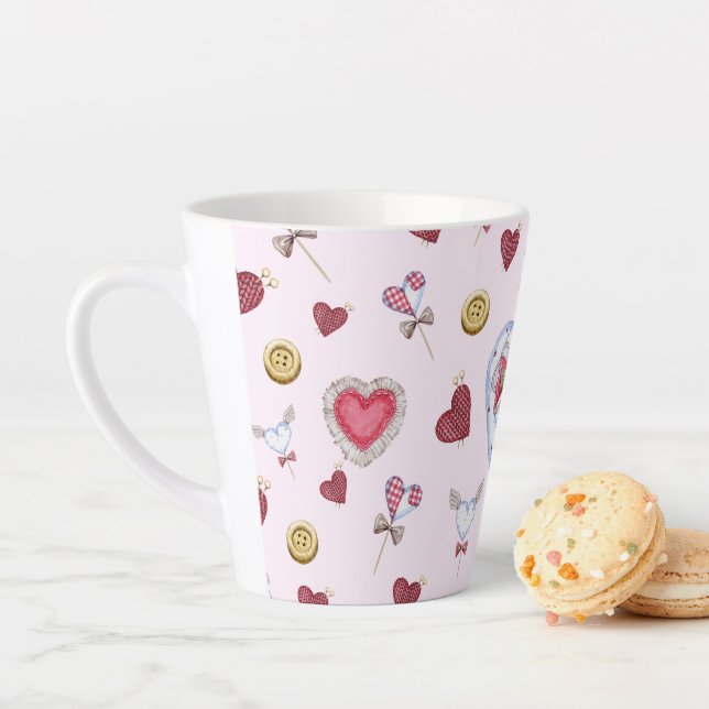 Tasse Latte Aimer Coeur coudre aquarelle (En situation)