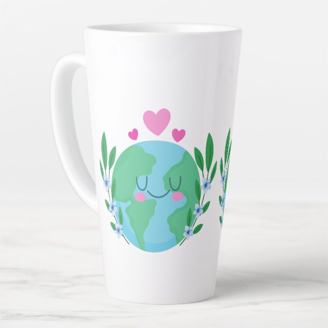 Tasse Latte Aimer la Terre souriante (Angle gauche)