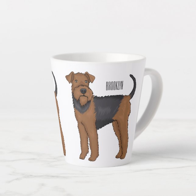 Tasse Latte Airedale terrier dog cartoon (Angle droit)
