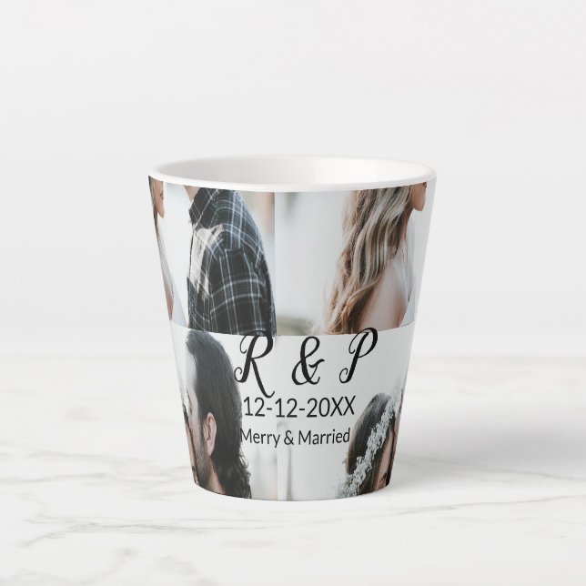 Tasse Latte Ajouter couple photo merisier marié ajouter date a (Devant)