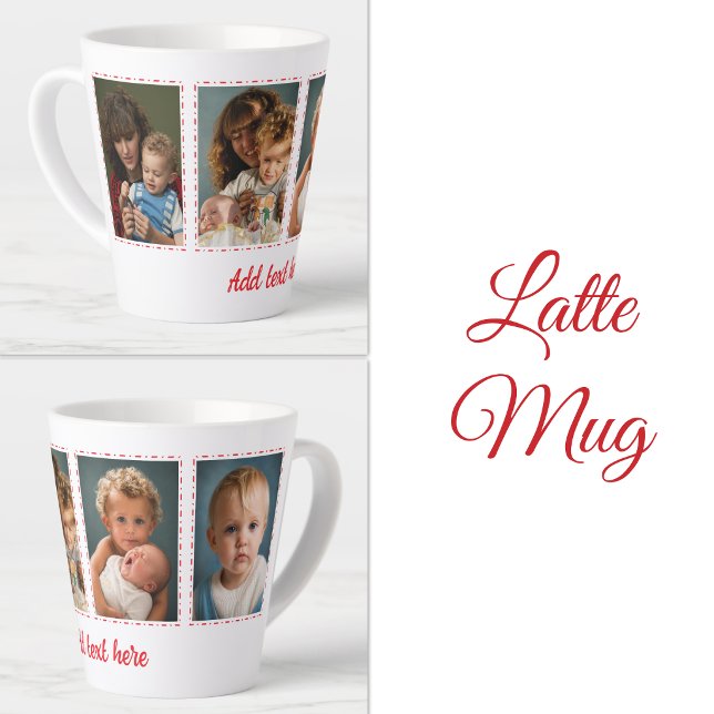 Tasse Latte ajouter du texte blanc rouge à 4 photos (Créateur téléchargé)