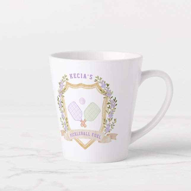 Tasse Latte Ajouter un nom Preppy Pickleball (Droite)