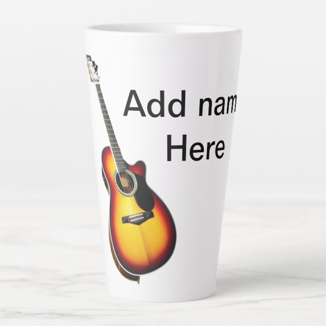 Tasse Latte Ajouter votre nom texte brun acoustique guitare éd (Devant)