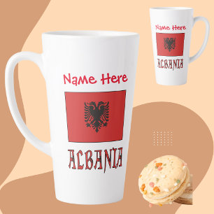 Tasse Latte Albanie Drapeau albanais rouge Personnalisation Gr