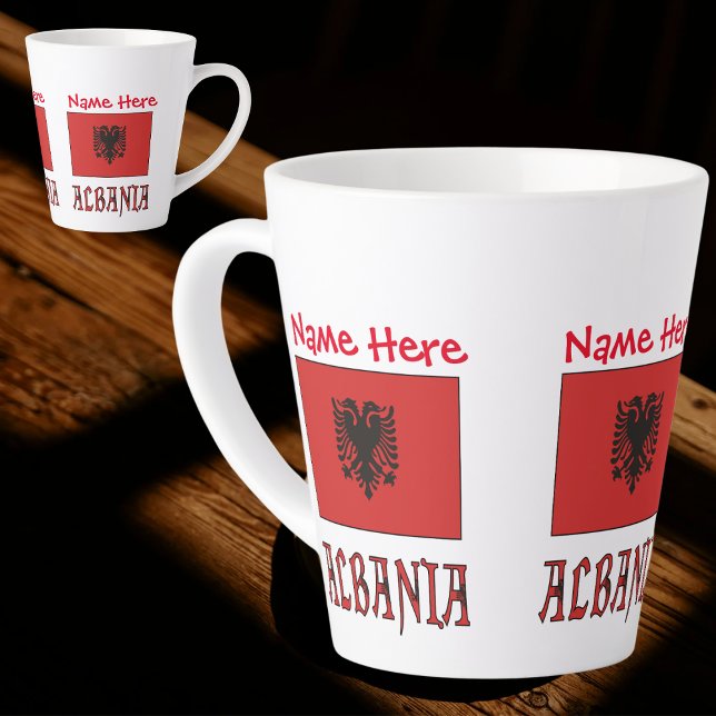 Tasse Latte Albanie Drapeau Rouge Personnalisation (Créateur téléchargé)
