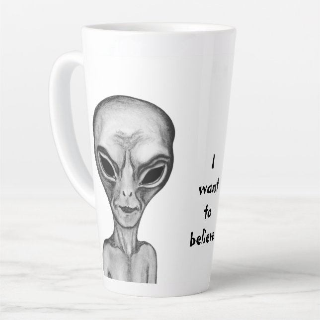 Tasse Latte Alien gris, je veux croire (Angle gauche)