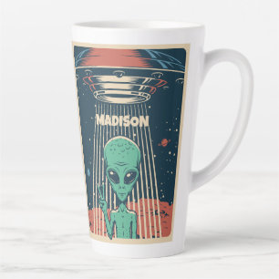 Tasse Latte Alien UFO de nom personnalisé